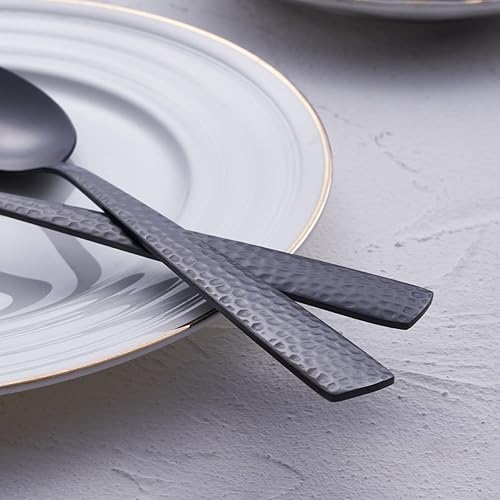 Miniatura 6 de FULLYWARE - Juego de 6 cucharas de cena negras de acero inoxidable de 8 pulgadas, acabado satinado, color negro