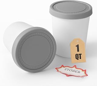 2Pack Ice Cream Containers for Homemade Ice Cream(1 Quart Each),Reusable Freezer Storage Containers Cups with Lids for Frozen Gelato,Yogurt, Sorbet,Large Pint Containers with Stickers and Lids