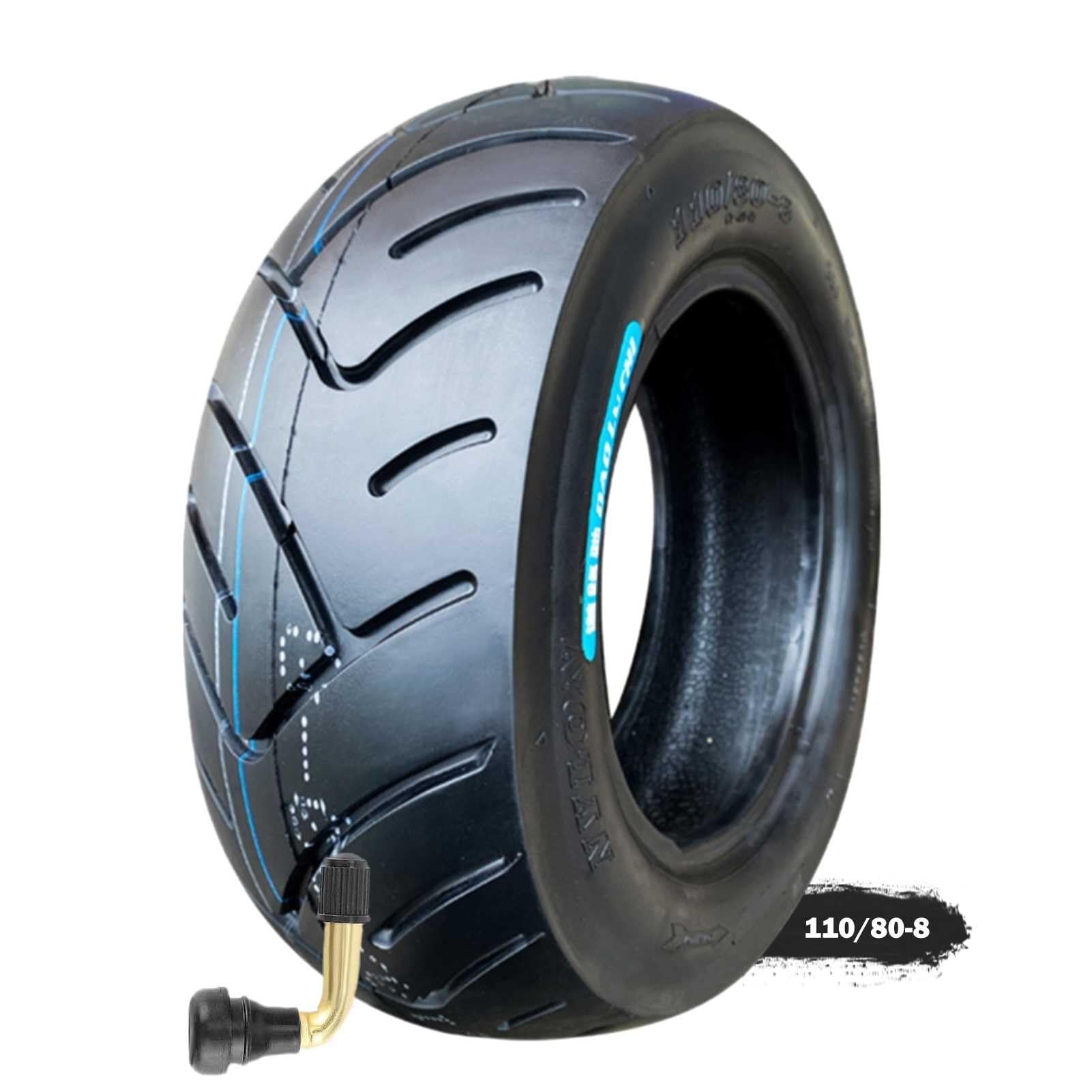 110/80-8 Opona Bezdętkowa, Opona Motocyklowa Półtermiczna 8 Cali do Skutera Przednia lub Tylnia 4 PR Indeks Nośności 38J Maksymalne Ciśnienie 250 kPa Kompatybilna ze Skuterem i Minimotocyklem
