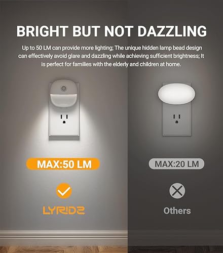 Miniatura 2 de Lyridz Luz nocturna con sensor de movimiento para interiores, 1-50 lm regulables, luces nocturnas LED enchufables a la pared, luz nocturna brillante