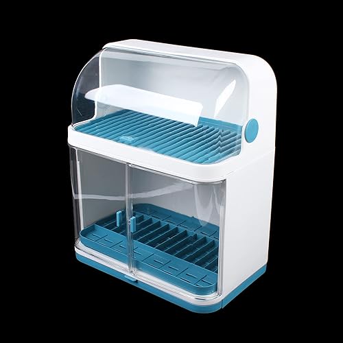 Miniatura 6 de Flhonudi Escurridor de platos de 2 niveles con tapa para encimera de cocina, organizador de gabinete de cocina de plástico, estante para secar