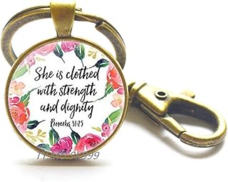 She Laughs Without Fear of Future,Proverbs 31 Woman,She is Clothed in Strength,Bible Verse Keychain,Scripture Keychain