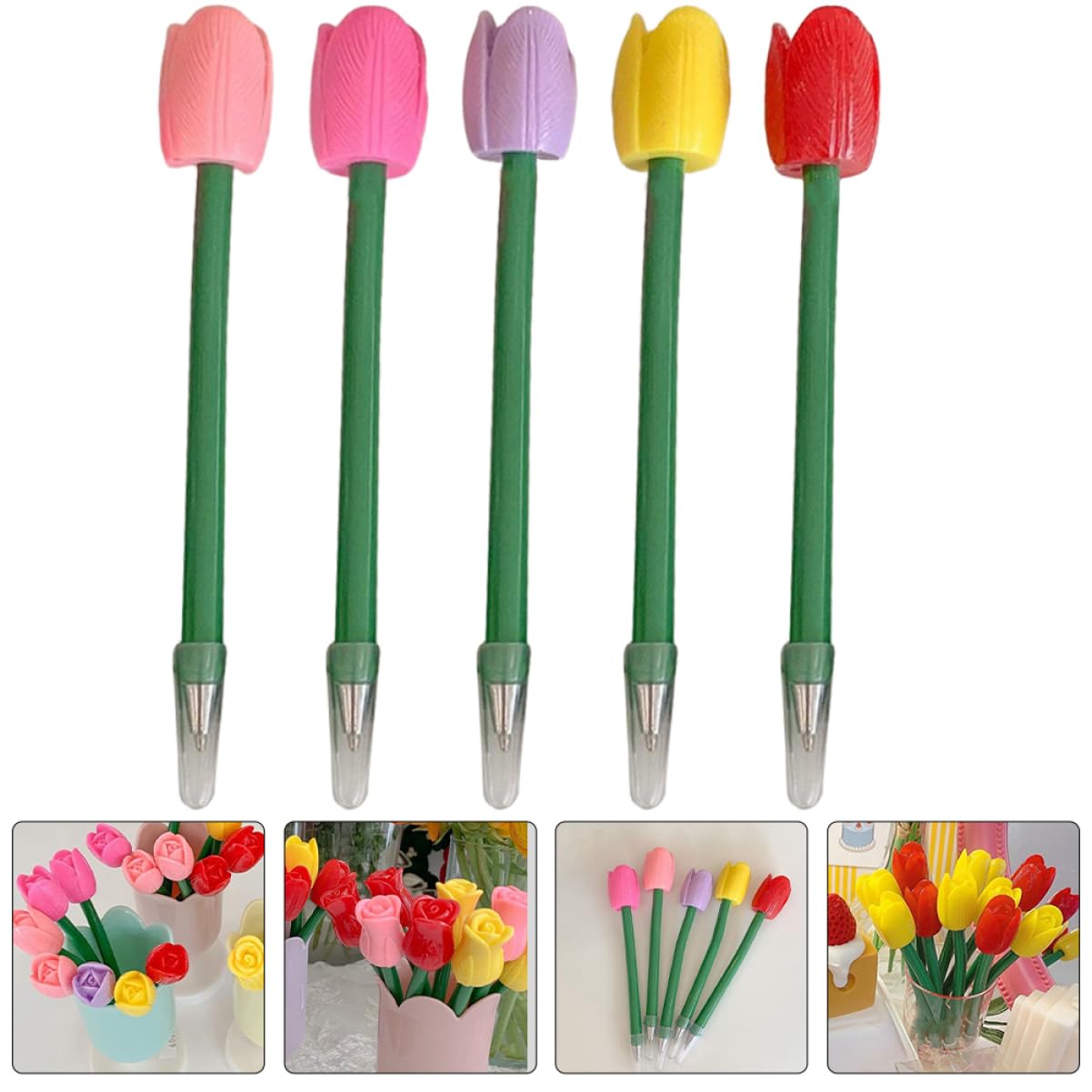 NUOBESTY 5 Set Penna A Tulipano Simulata Inchiostro Per Penne A Sfera Penne Gel Cancellabili Fantastici Gadget Penna A Punta Retrattile Pastello Evidenziatori Punto Note Plastica 5 Pezzi*5