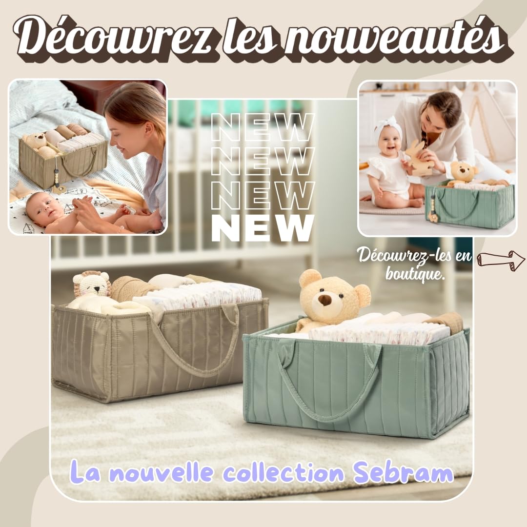 SEBRAM Panier à Langer Bébé – Matelas à Langer Portable et Imperméable, Panier de Change Tissé, Style Bohème Chic pour Table à Langer et Commode (Beige)