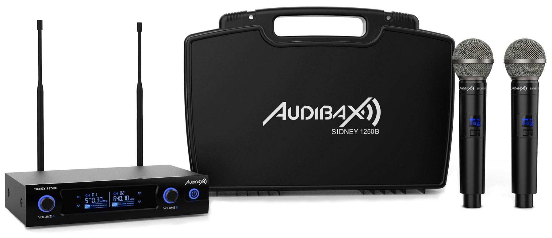 Audibax Sidney 1250 B Micrófono Doble Mano Profesional UHF Frecuencia B + Maleta