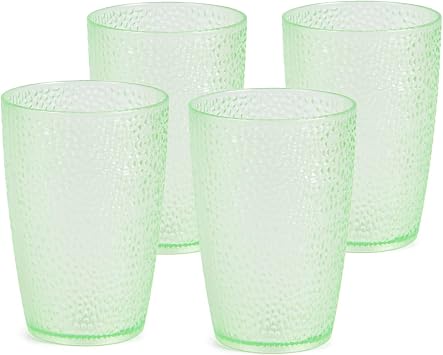 Unbreakable Plastic Drinking Glasses Set of 4, Plastic Tumblers Cups Reusable, BPA Free Dishwasher Safe, Water Juice Cups Gifts 12oz, Green