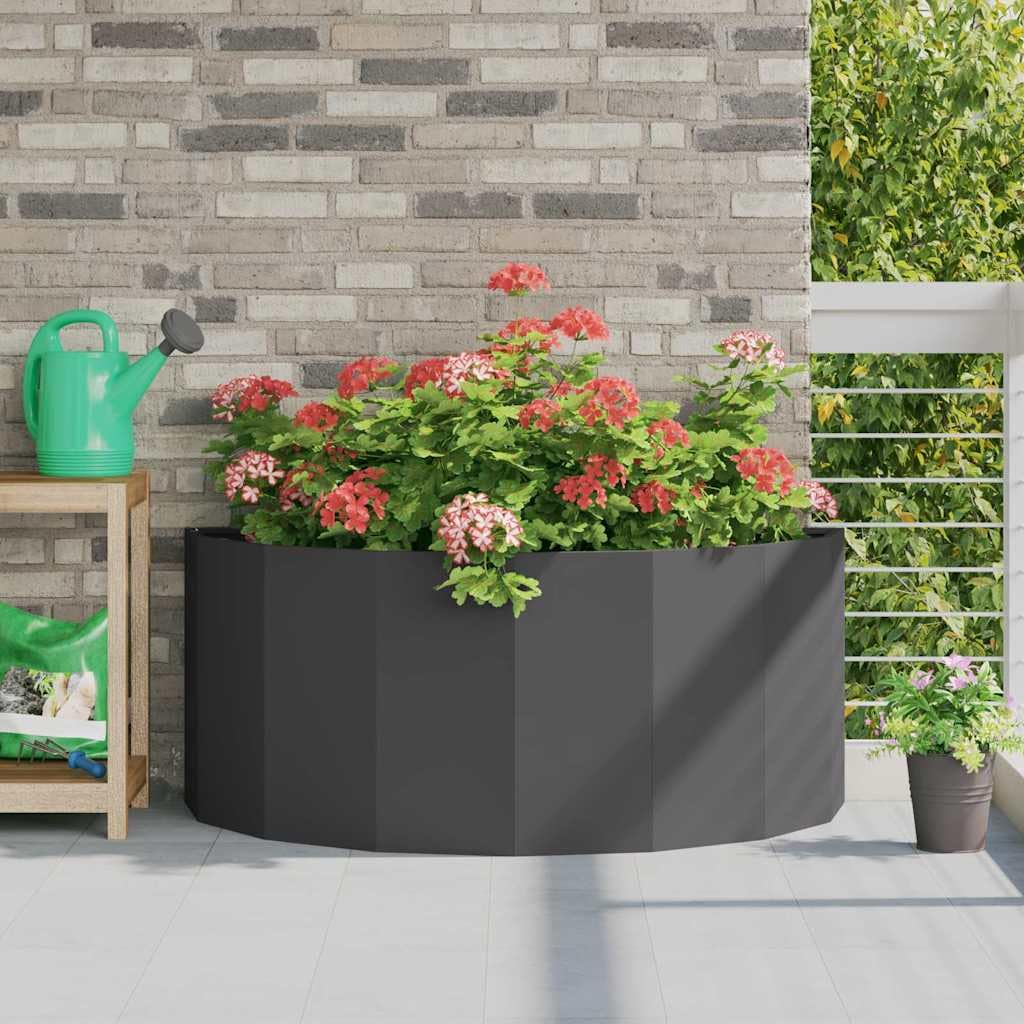 Moderner Halbrunder Pflanzkübel aus Stahl, 120 x 60 x 50 cm, schwarz für Garten und Terrasse