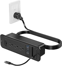 Recessed Power Strip,Retractable USB C Cable,65W USB C,Black,6FT