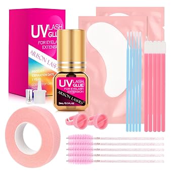 UV Lash Glue Kit 0.5-1Sec Dry Waterproof Strong Bond for Eyelash Extensions -Ultra Violet Lash Gel Glue for Professional Use Only3Ml-Black