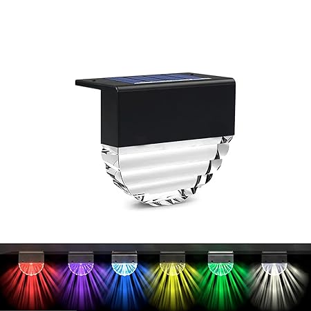 TLISMI Solar Deck LED Light Solar Powered Warm White & RGB 12 Lighting Dual Modes Step Lights Battery Operated Dual Modes Waterproof Color Changing Fence Decor Lights for Stairs, Railings (Pack of 2)