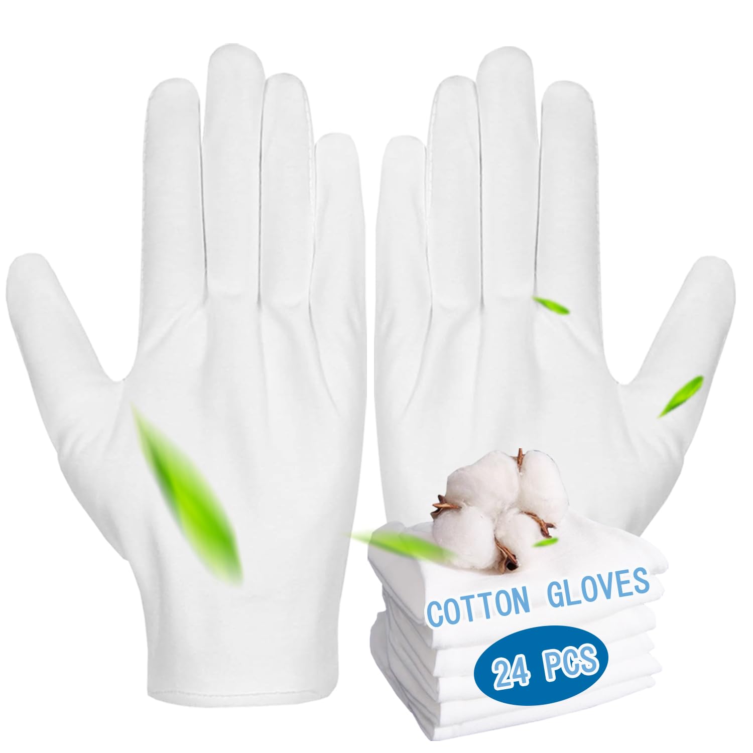 12 Pairs Moisturizing White Cotton Gloves for Dry Hands Eczema Gloves for Men and Women, Stretchable Reusable Cloth Gloves for Coin Jewelry Silver Inspection 12 Pairs (White, L) White L