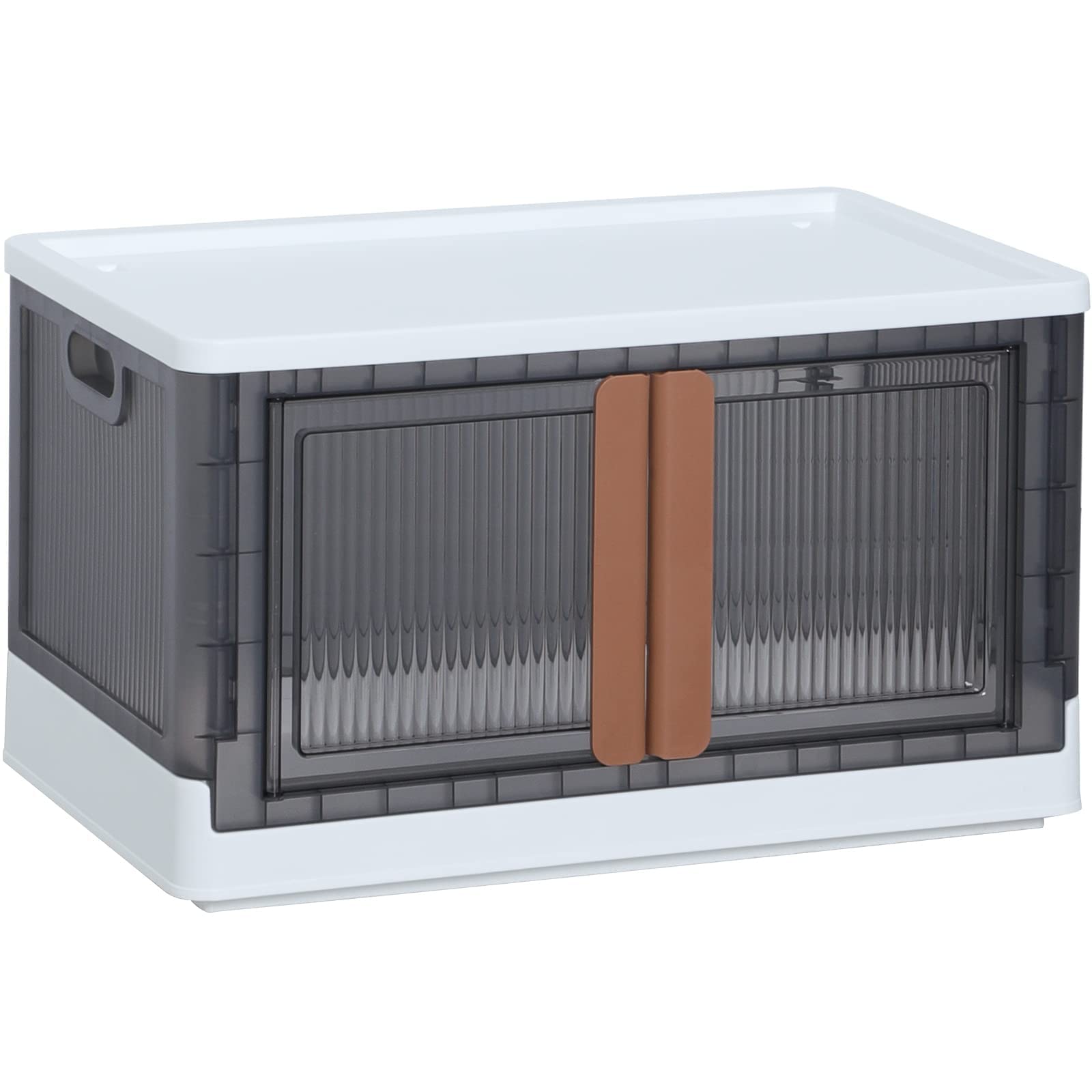 COOLBABY Storage Bins with Lids - Collapsible Bins, Plastic 32L Folding Box, Stackable Toy Containers for Organizing, Box Door(White)