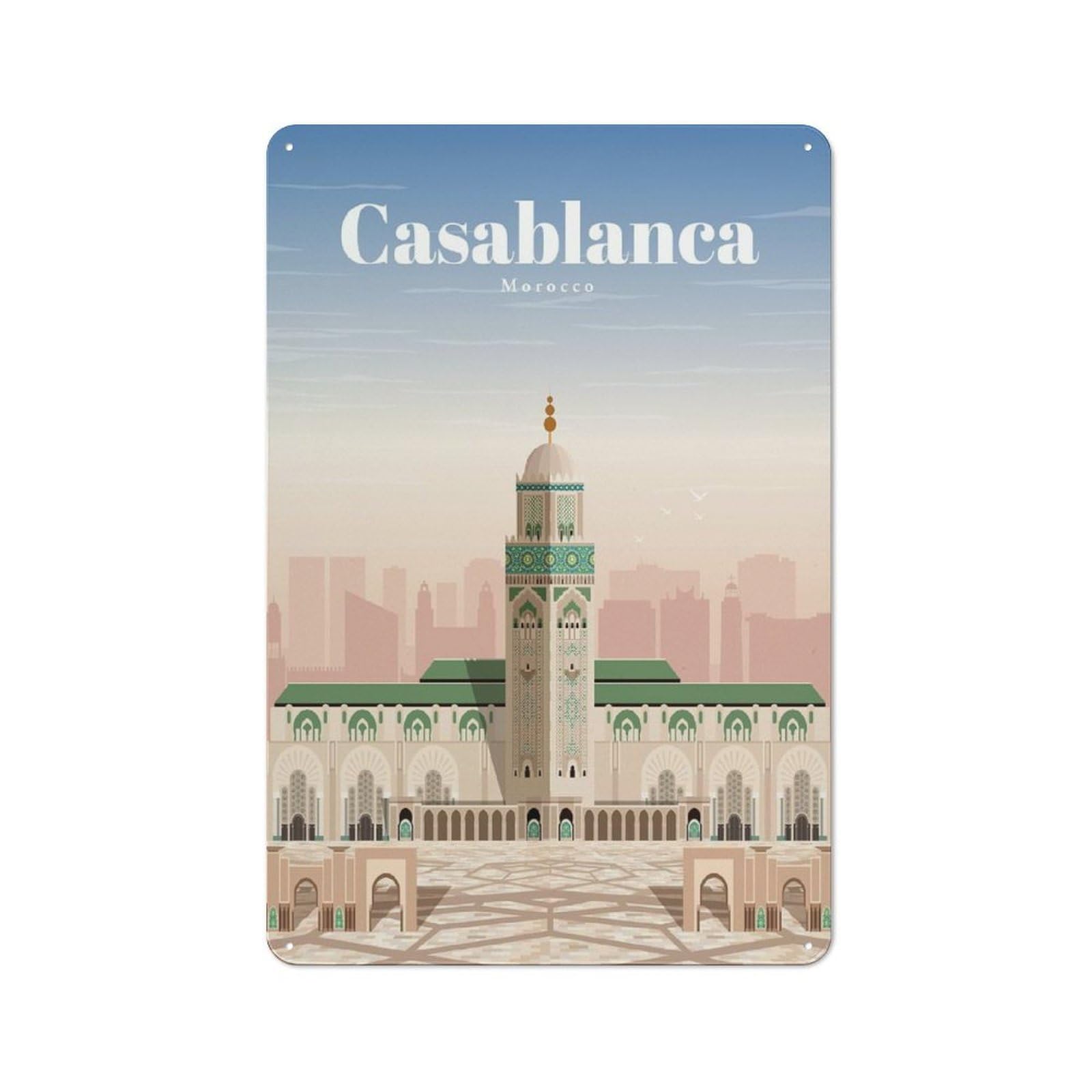 Travel to Casablanca Metal Wall Decor Sign, Easy to Hang Plaque for Study, Gallery Wall Or Travel Inspired Room, 30x20cm