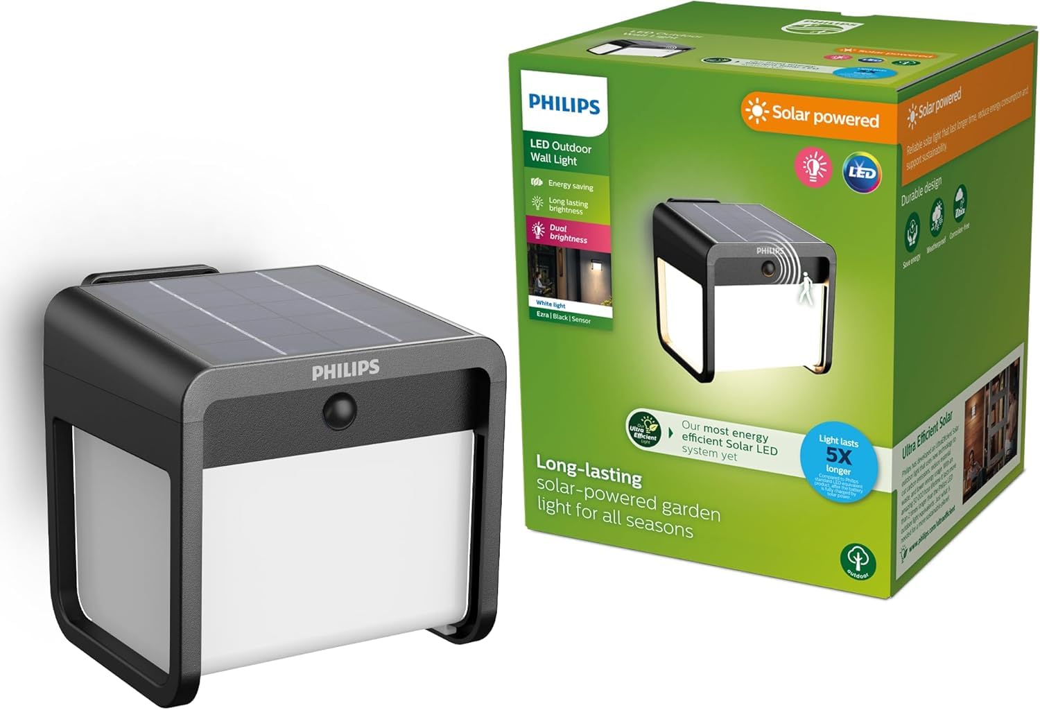Applique extérieure Philips Ezra avec capteur luminaire noir 3000K