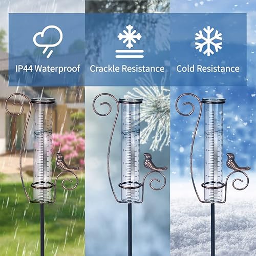 Miniatura 4 de Medidor de lluvia para exteriores, medidor de lluvia de vidrio de 7 pulgadas con estaca de metal, medidor de lluvia decorativo para pájaros,