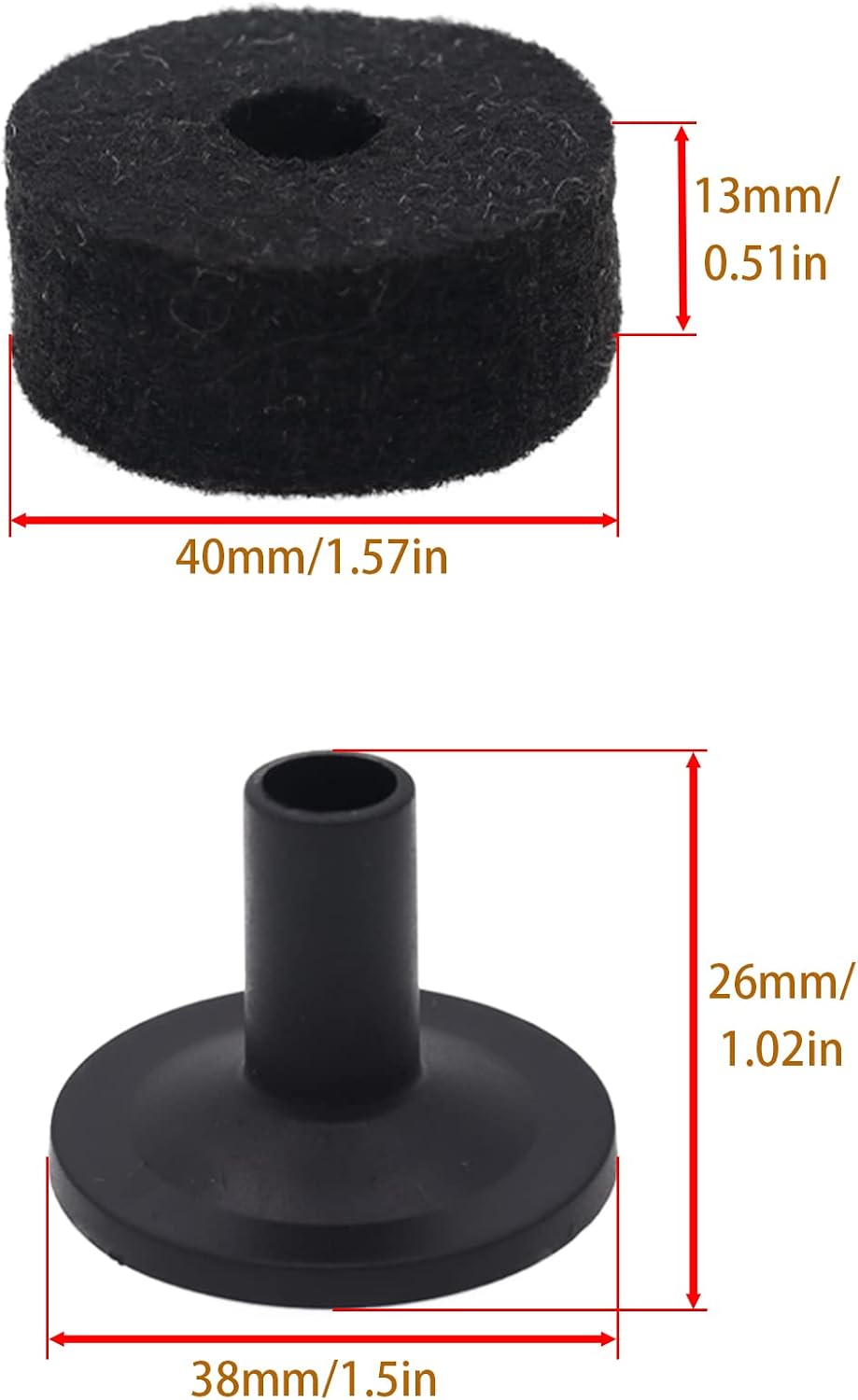 Cymbal Stand Felt Pads and Sleeves 10 Pcs Each Black for Drum Kit