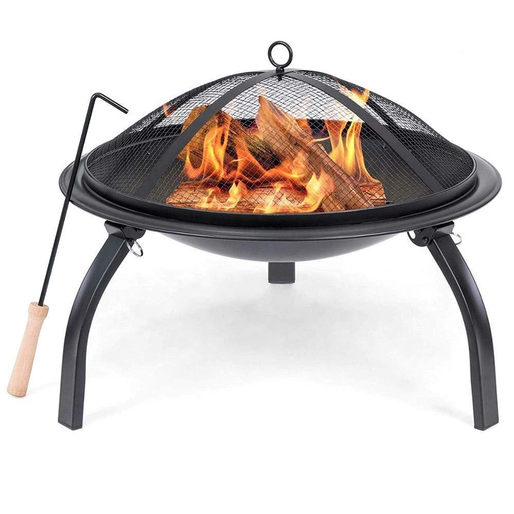 Round Fire Pit BBQ, 56cm*56cm*24cm Multifunctional Fire Pit for Heating/BBQ, Garden Patio Fire Pit, Foldable Portable Fire Basket Grill, for Camping Picnic Garden