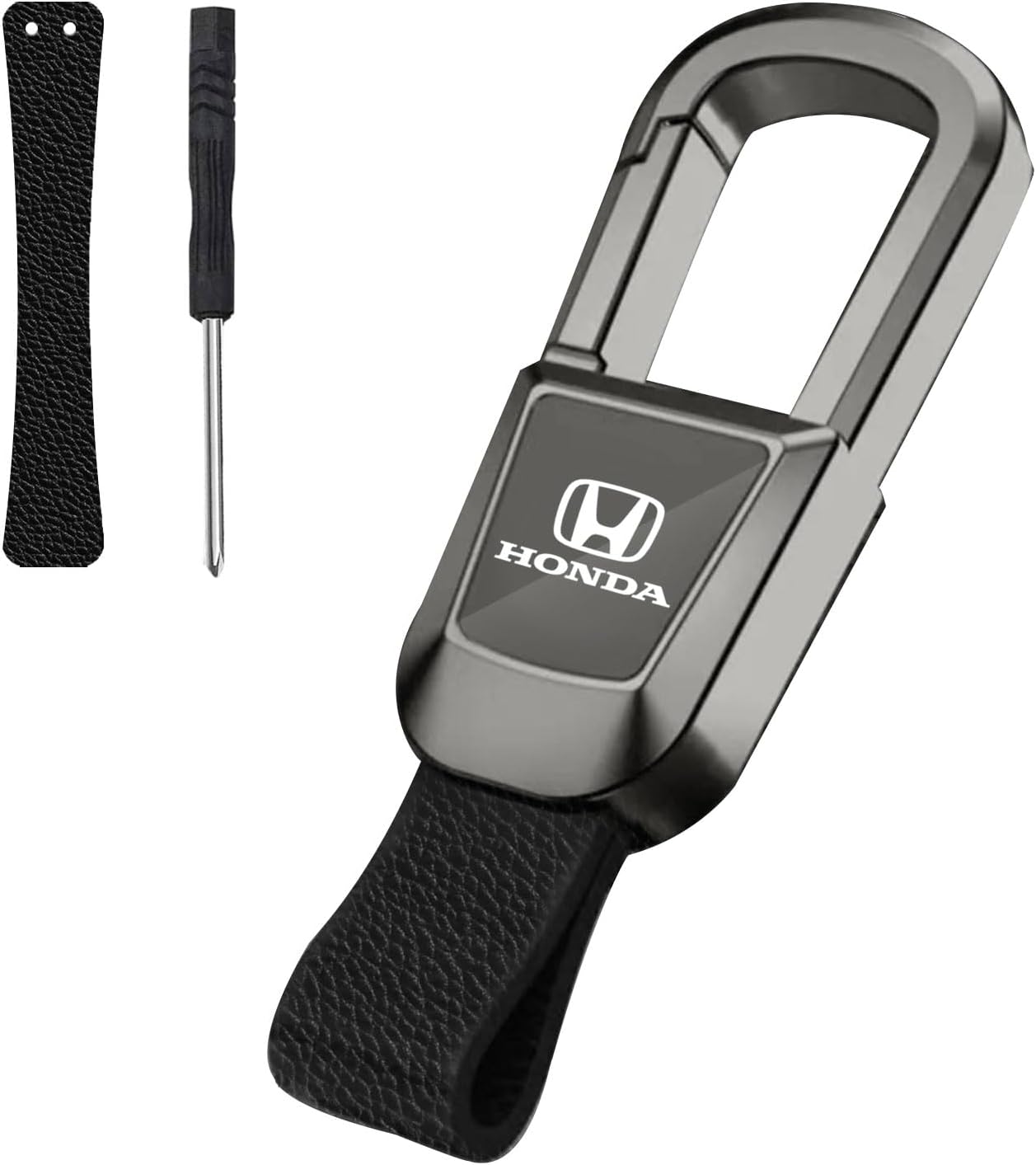 Genuine Leather Keychain for Honda Accord Civic CRV Pilot EX Touring HRV Pilot, Anti-rust Alloy Car Key Chain, Stylish and Durable, for Daily Use and Gifting (Black)