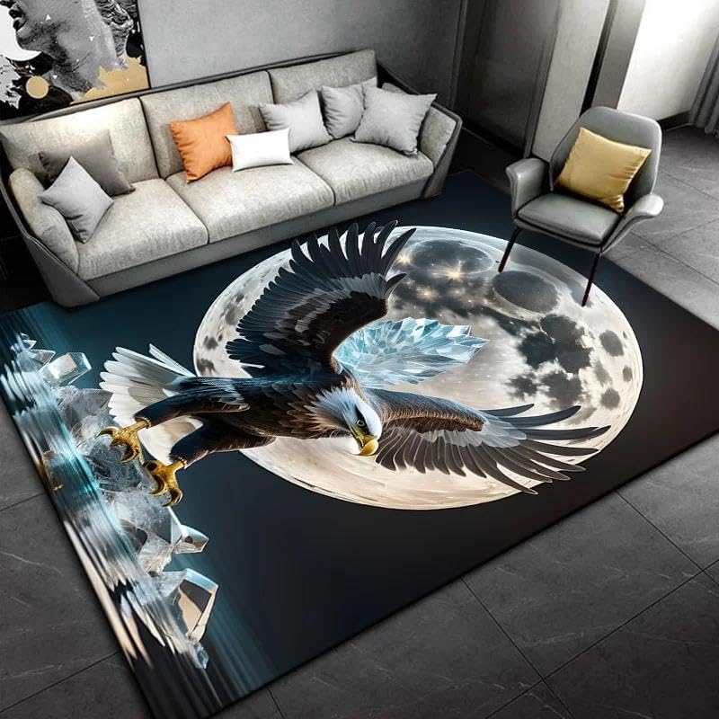 Tapis Aigle Chauve et Lune 3D antidérapant grand format pour salon