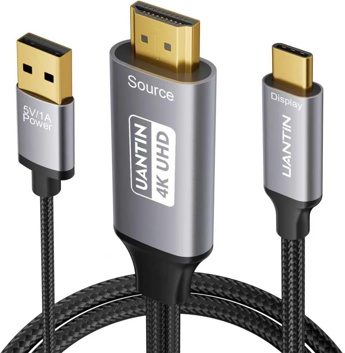 4K HDMI to USB C Cable Adapter with USB Power (Not Charging for Device) Uni-Directional HDMl (Source) to Type-C (Screen) Cord for XR/AR Glasses,PS5,Portable Monitors
