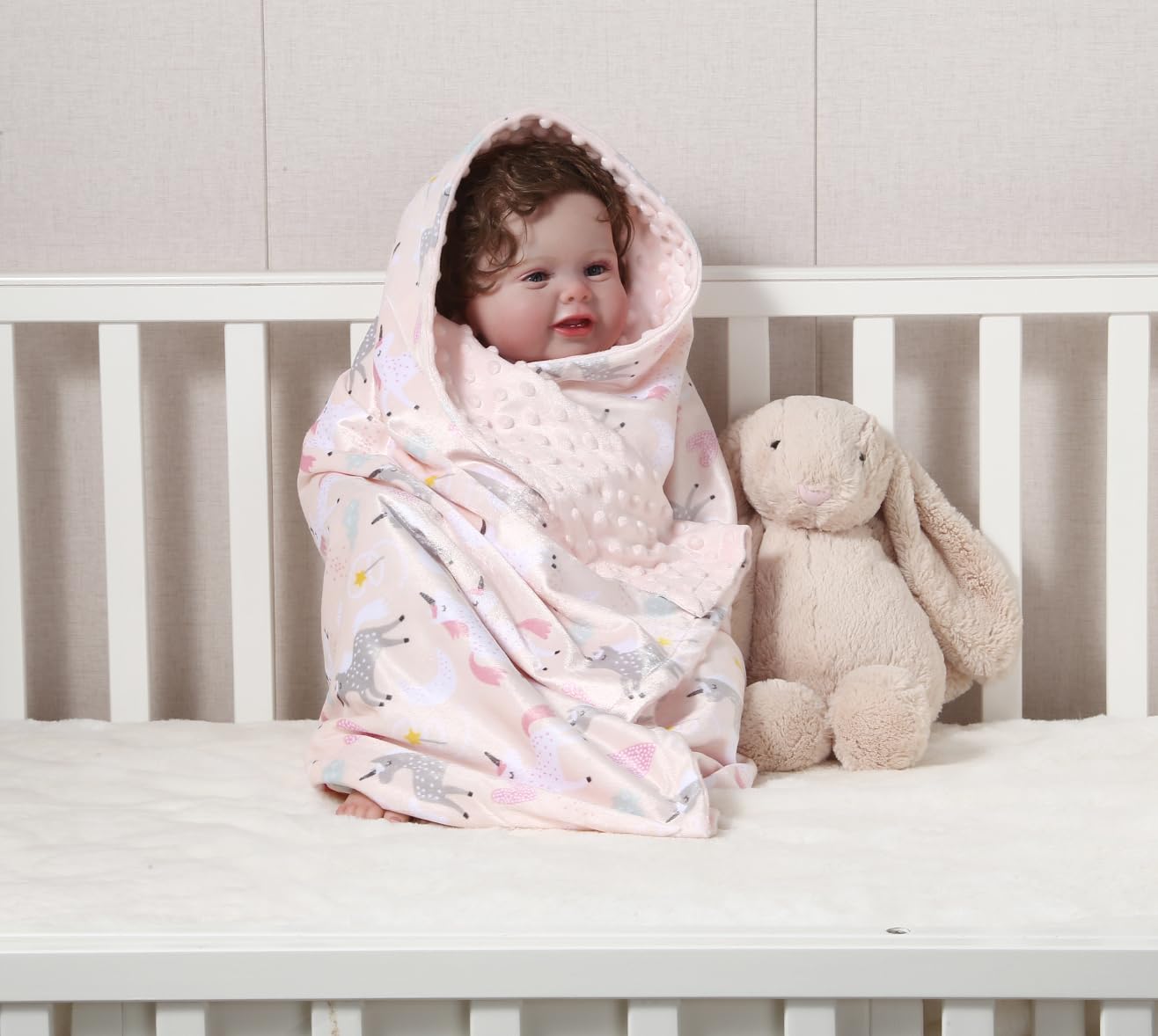 CREVENT Mink Baby Blanket for Girls Gifts, Soft Plush Receiving Crib Blanket with Dotted Backing for Newborns Toddlers - Image 3