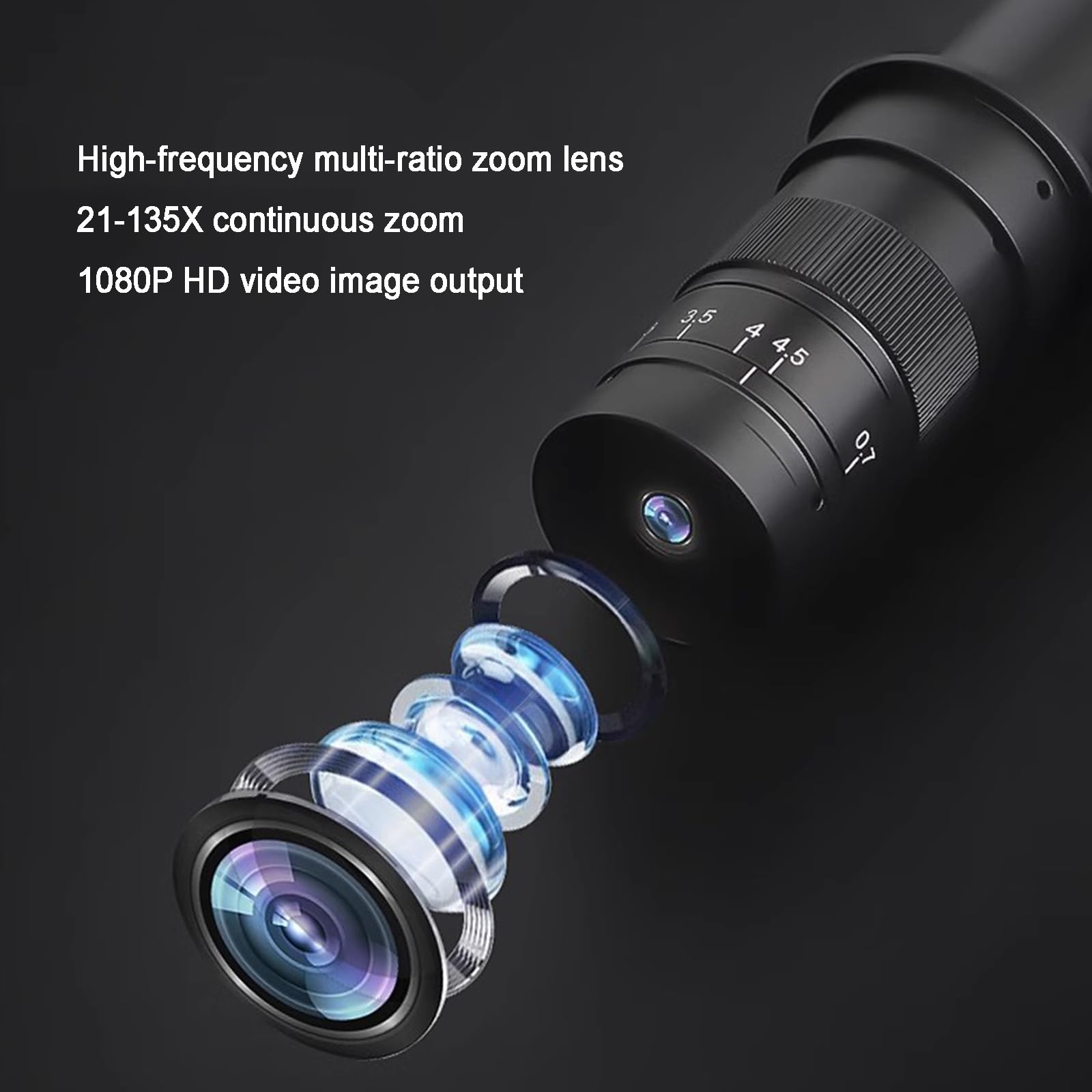 Cyfrowy mikroskop lutowniczy, przemysłowa kamera mikroskopowa HDMI USB, obiektyw 21X-135X, ekran 25 cm, pierścieniowe światło LED do naprawy telefonu PCB