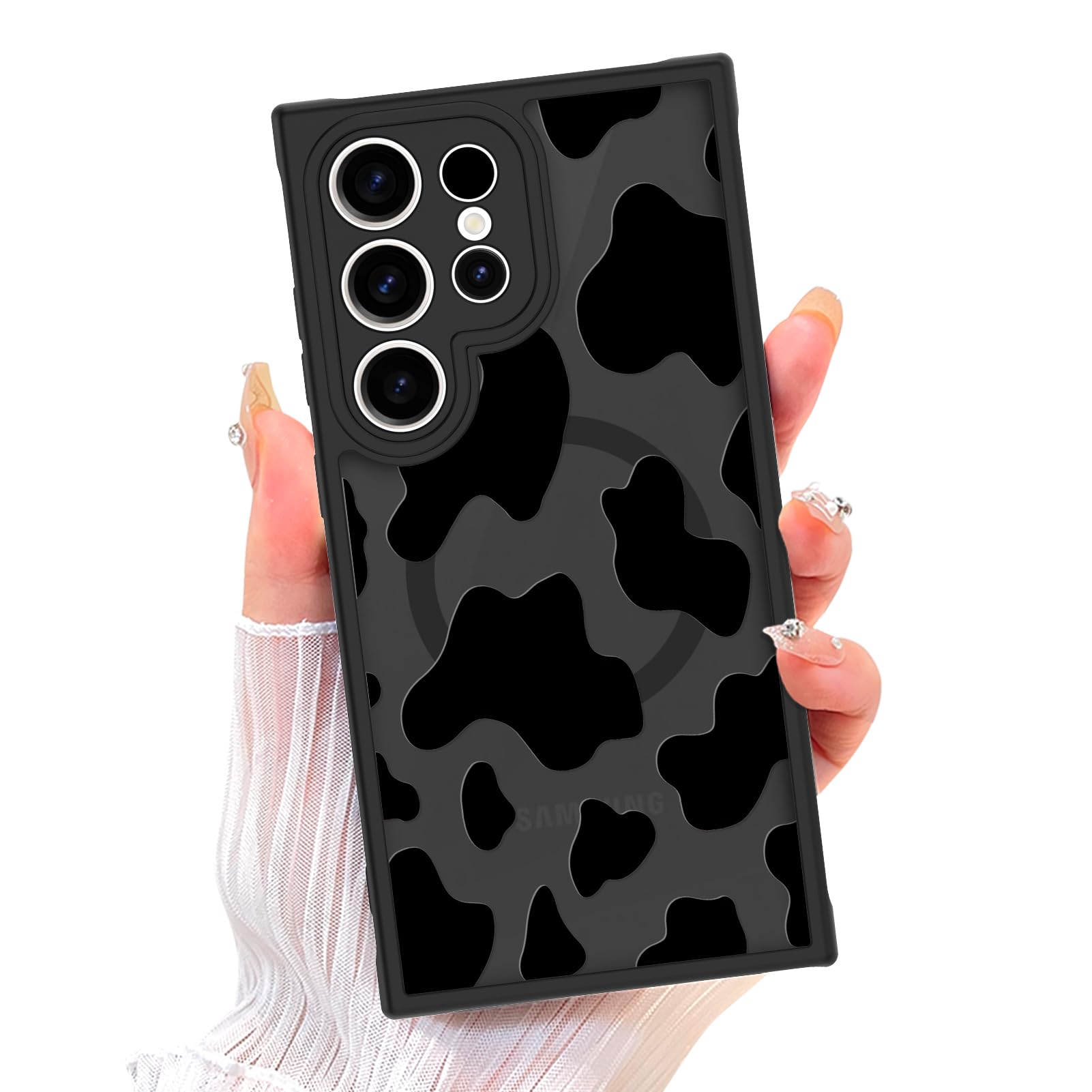 ZIYE Magnetic Case for Galaxy S24 Ultra Cow Pattern Phone Case with Camera Protection,Silicone TPU Phone Protective Cover Cow Print Design Cases