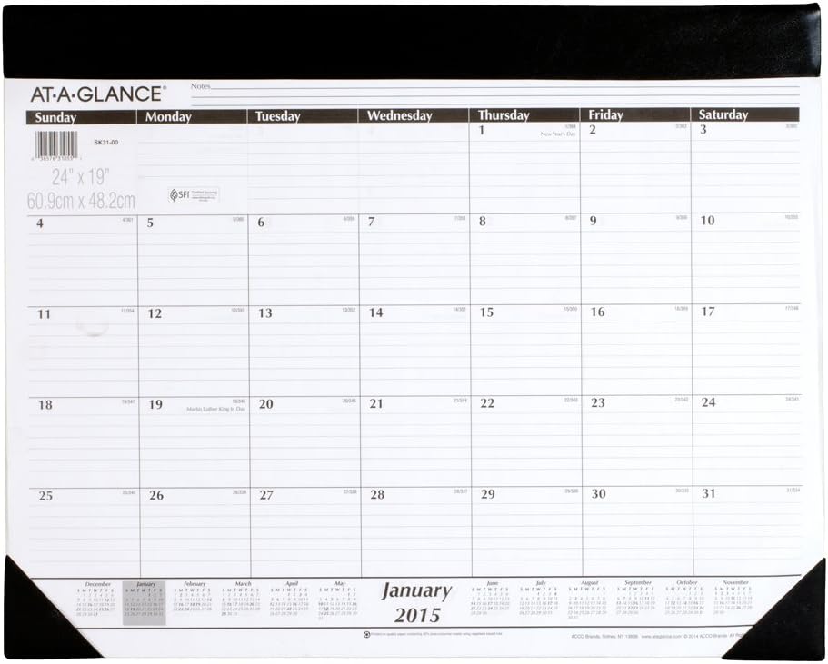 ATAGLANCE Monthly Desk Calendar, Black and White, 2015