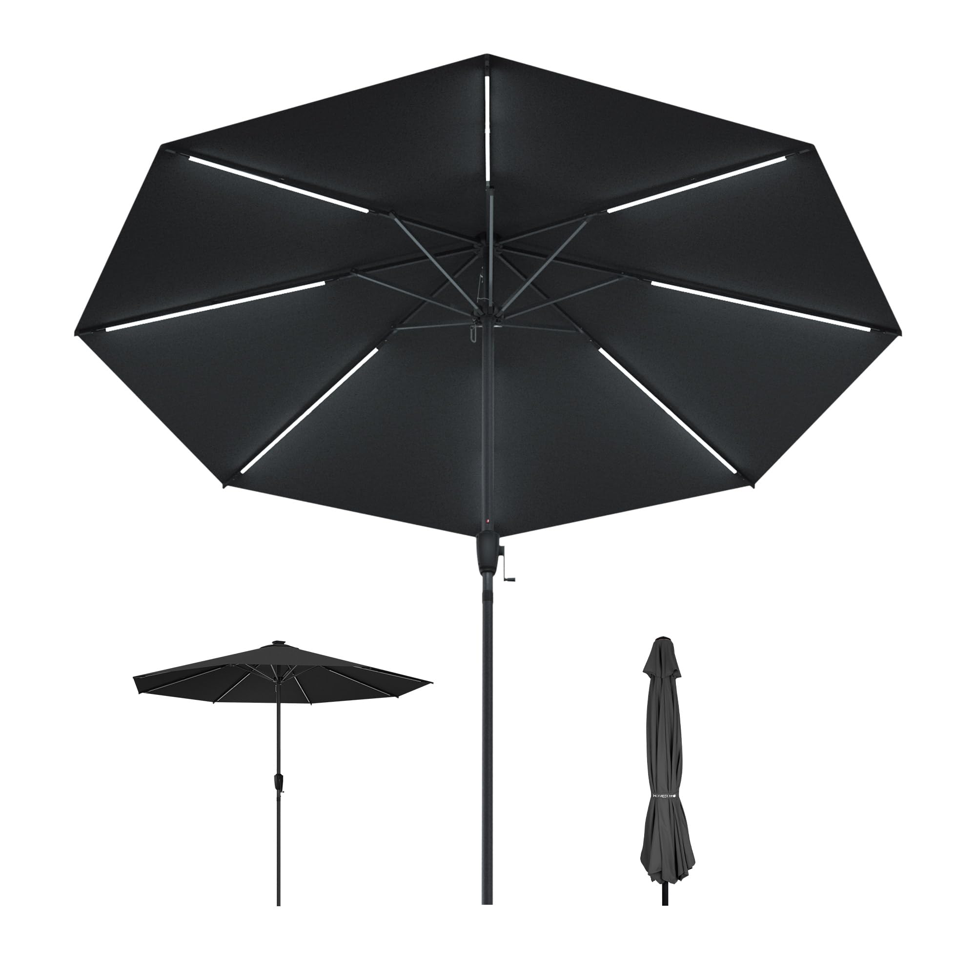 HOMEDEMO Aluminum Sonnenschirm Gartenschirm mit Kurbel, Terrassenschirm Marktschirm, Tischschirm mit 8 Rippen, Rund Schutz 50+ Sonnenschutzschirm, Patio Umbrella