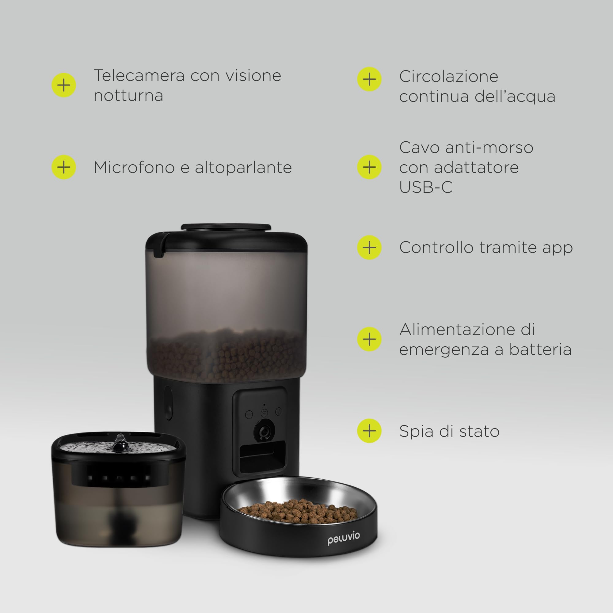 Feast Distributore Automatico di Cibo Wi-Fi con Videocamera | Per Cani e Gatti, Capacità 4,5 L, Porzioni Programmate, Ciotola, Fontana da 2,5 L, Controllo tramite App