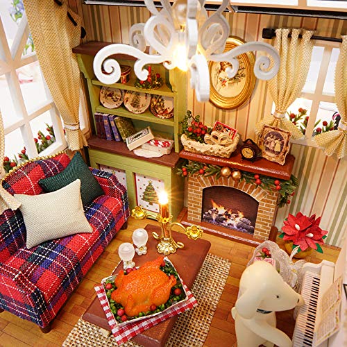 Kiboule DIY Kit de casa de bonecas em miniatura de Natal Realista Mini 3D Casa de madeira Artesanato