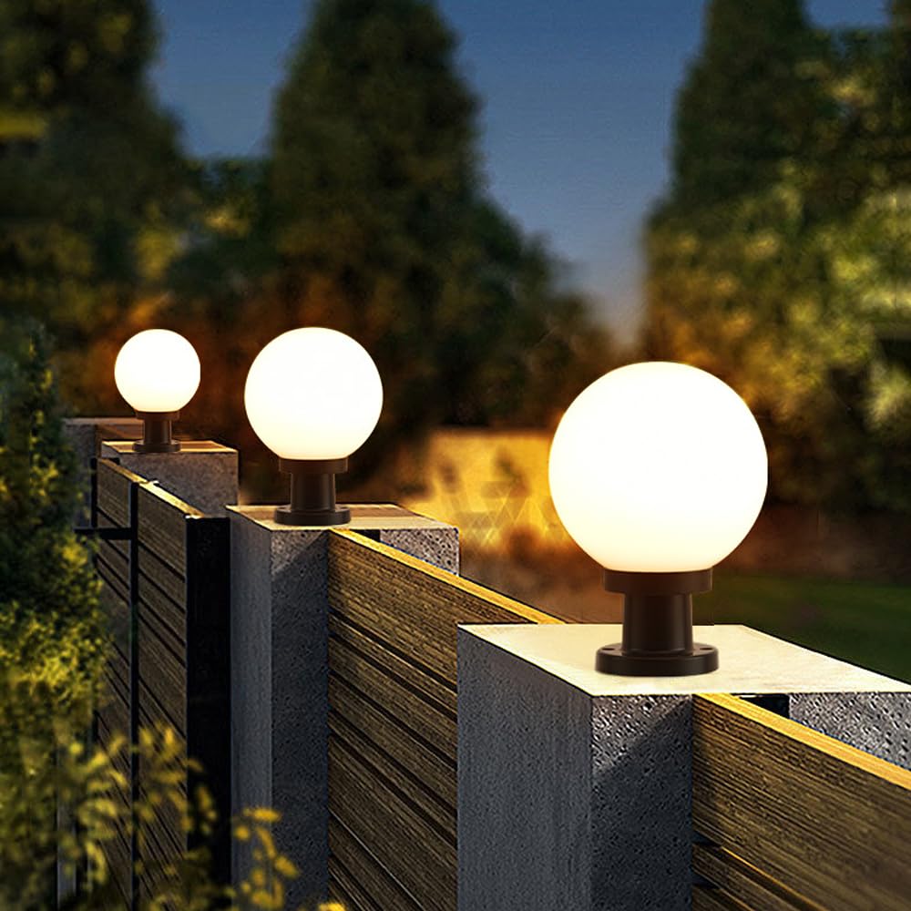 Mengjay Lampioni da Giardino Esterno Moderno E27 - Lampada Da Esterno Sfera Rotonda In Acrilico, A Colonna, LED, Globo, Lanterna Da Palo per Villa (25cm)