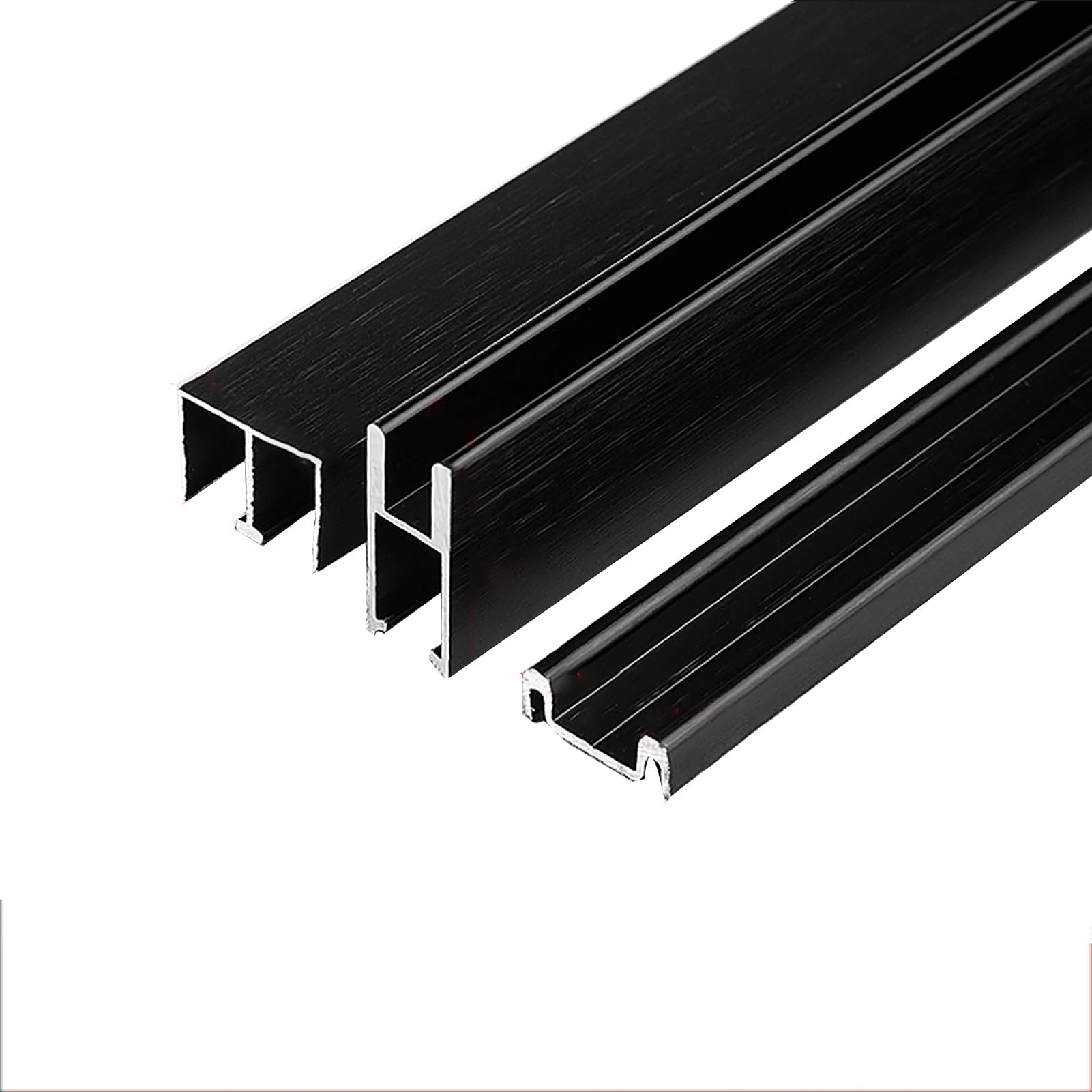 Riel de aluminio para puertas de vidrio con sistema de triple enlace para vitrinas