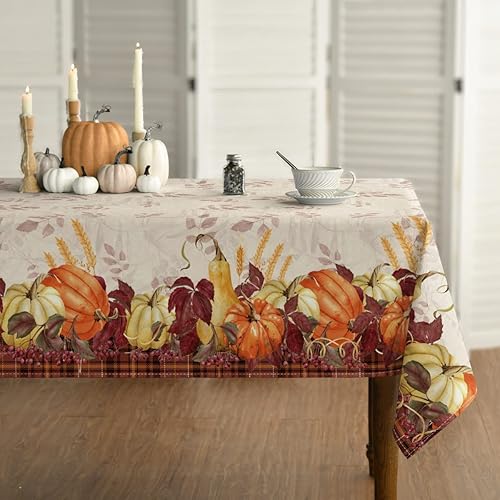 Horaldaily Mantel de otoño de 52 x 70 pulgadas, diseño de hojas de calabaza de cosecha de otoño de Acción de Gracias, color rojo, para decoración de