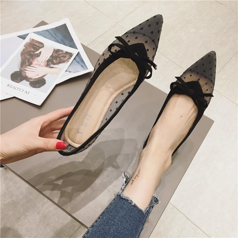 Flats Shoes Women Comfortable Bowknot Lace Breathable Mesh Pointy Toe Ballet Flats for Women 6