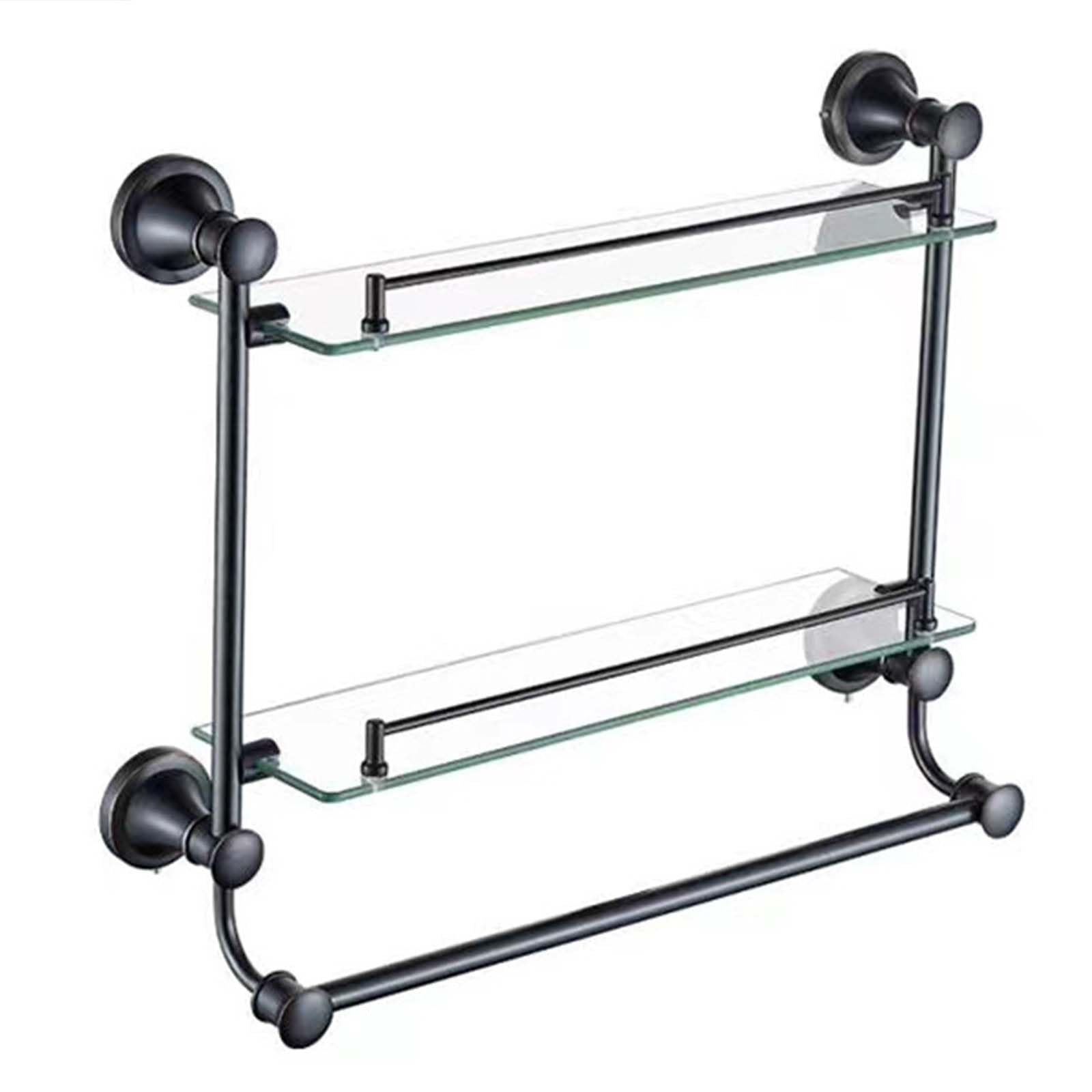 Estantes de baño exquisitos Caddy de Ducha Toallero de Bronce de Cobre Antiguo Negro, Estante de Vidrio Europeo con Barra Doble Cosméticos Almacenamiento de Estante de baño de 2 Capas