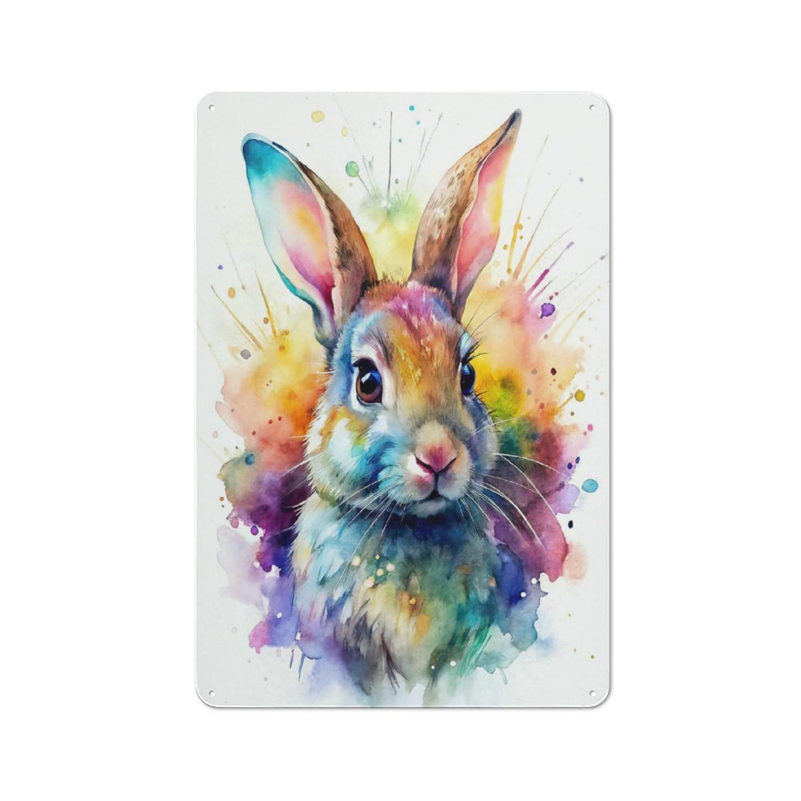Country Metal Sign with Watercolor Rabbit Portrait Design 30x20cm, Barn Style Farmhouse Wall Decor for Farmhouse Kitchen, Pantry Or Dining Area