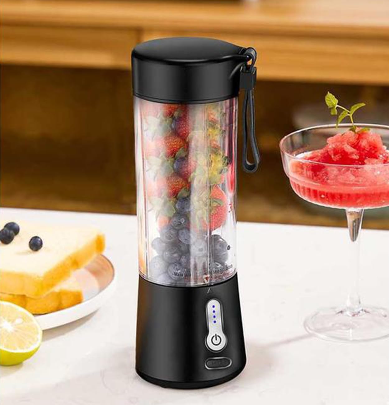 Meichoon Portable Blender Cup Juice Cup for Single Person USB Charging 530ml/18.7oz 6 Blades for Kitchen Travel and Sports LB38 Black