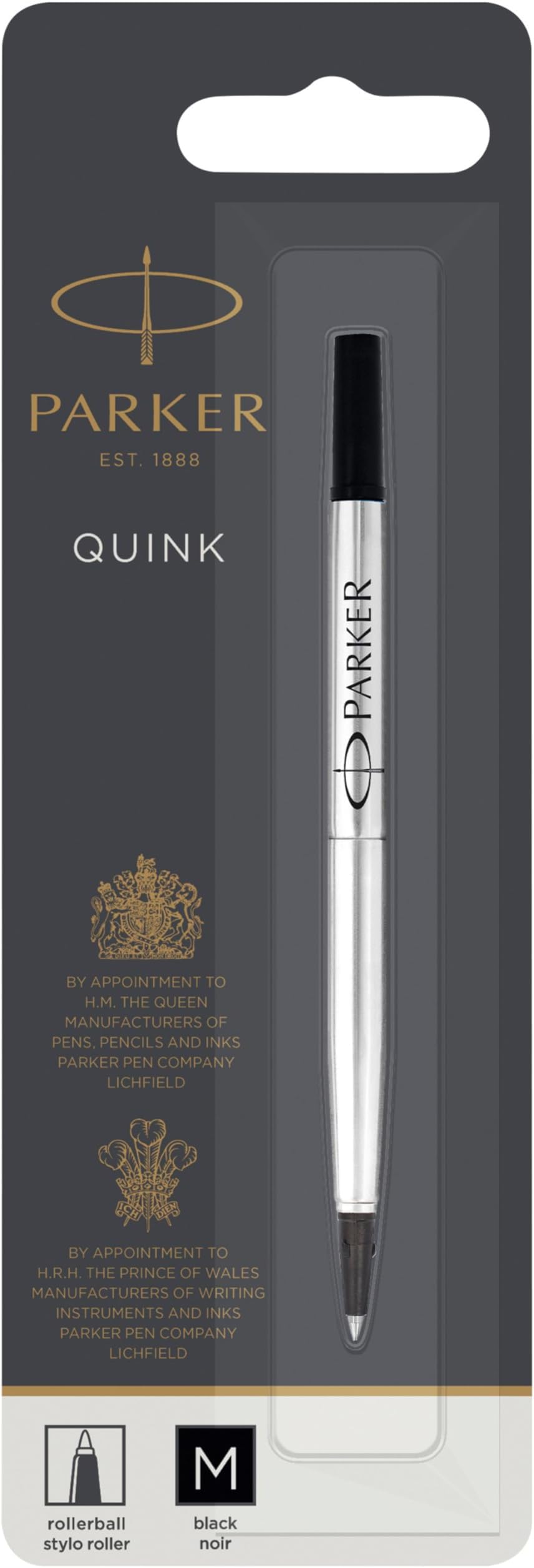 PARKER QUINK Rollerball Pen Ink Refill, Medium, Black