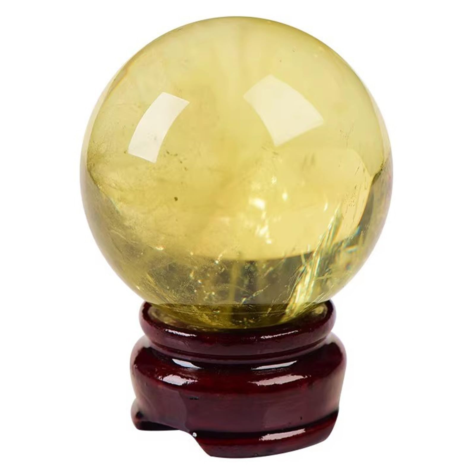 LTRAJUYNH Citrine Crystal Ball Ornaments with Wooden Stand,Yellow Feng Shui Gemstone Sphere for Home Office Entrance Gift Decoration,70mm
