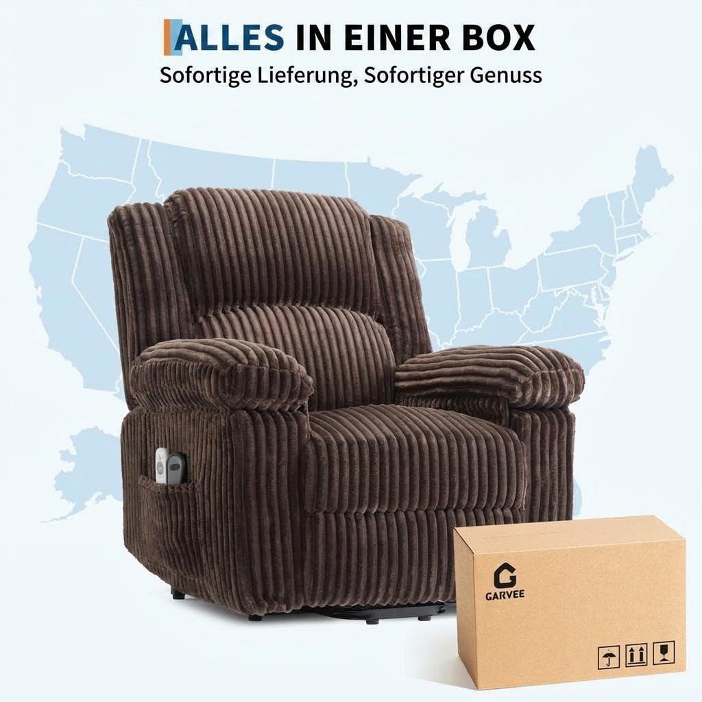 Garvee Elektrischer Relaxsessel mit Aufstehhilfe – Heiz- und Massagefunktion – Komfortable Polsterung, ergonomische Rücken- und Armlehnen – Für Senioren und mobilitätseingeschränkte Personen –