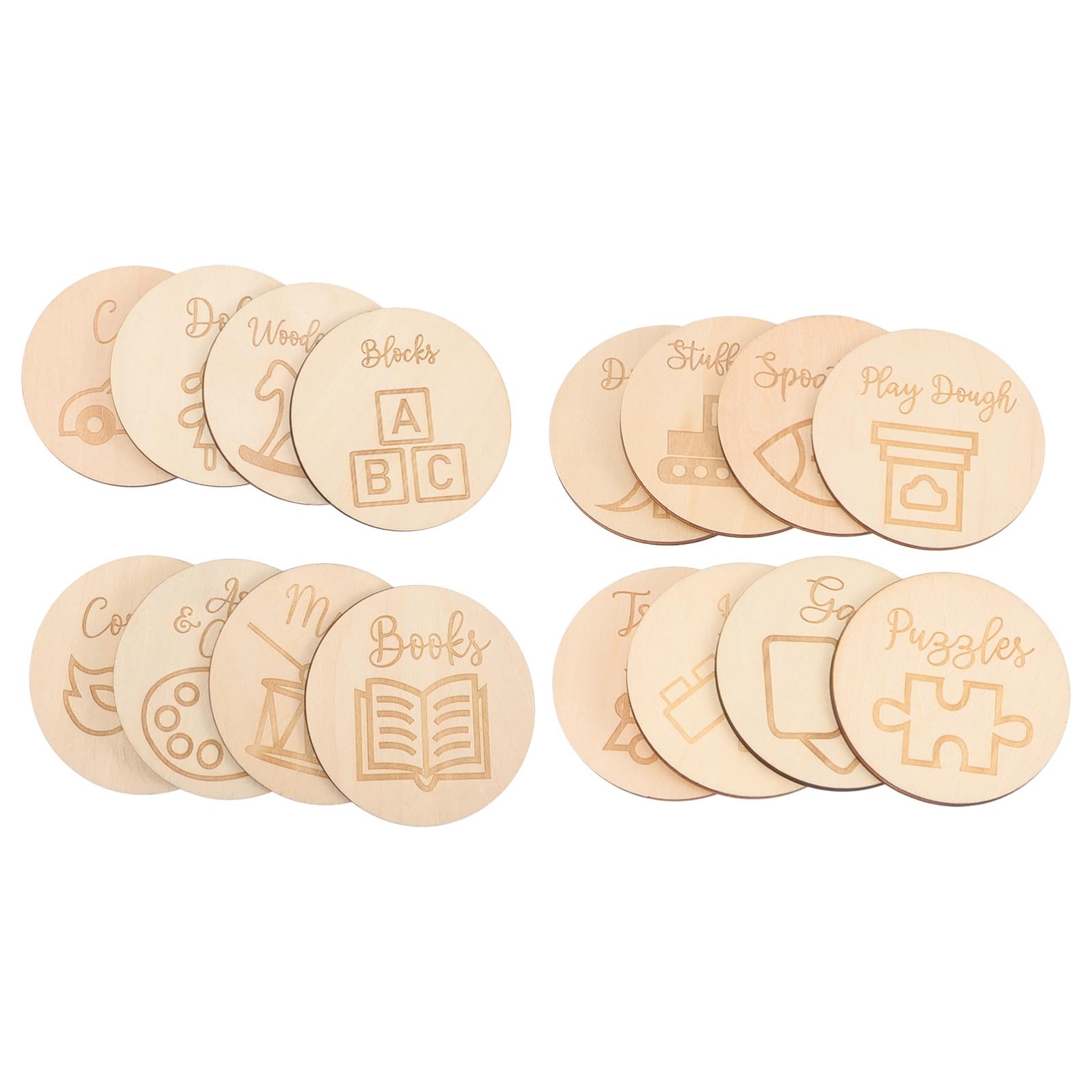 Gatuida 16 Etichette Rotonde in Legno per Giocattoli, per Organizer e Scatole, Decorative e Pratiche, per Asilo Nido e Casa