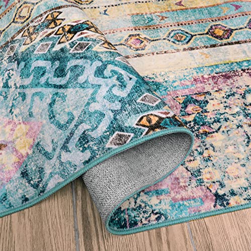 Wonnitar Machine Washable Runner Rug - 2X6 Ultra-Thin Blue Bathroom Runner Rug,Boho Non-Slip Bedroom Carpet Runner,Southwestern Non-Shedding Throw Mat For Laundry Room Hallway Dorm #TOP7