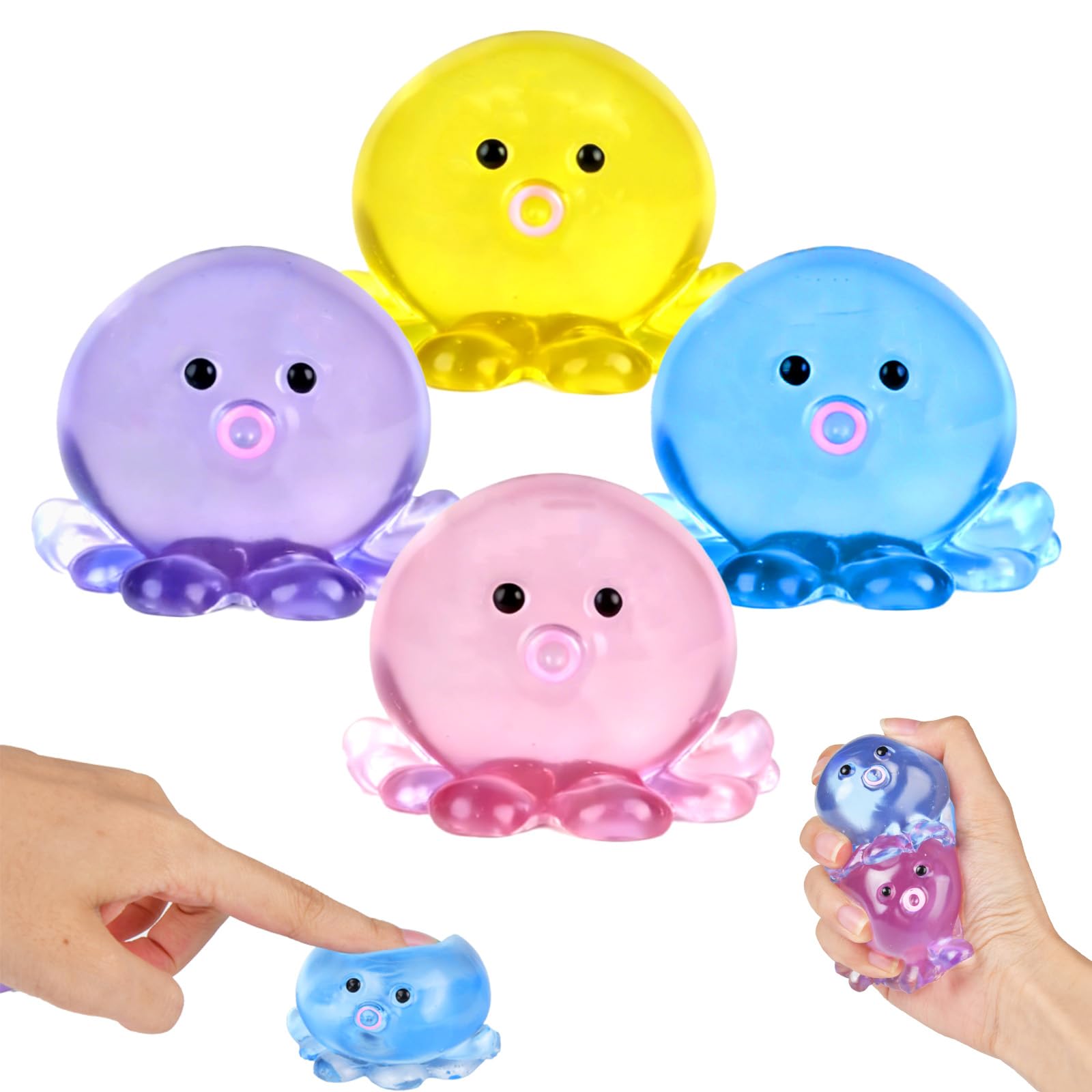 4 Pack Octopus Stress Balls for Adults Kids, Taba Squishy, Squishy Fidget Toys for Anxiety Stress Relief, Cute Squeeze Ball Set for Easter Basket Stuffers, Party Favors Classroom Prize Birthday
