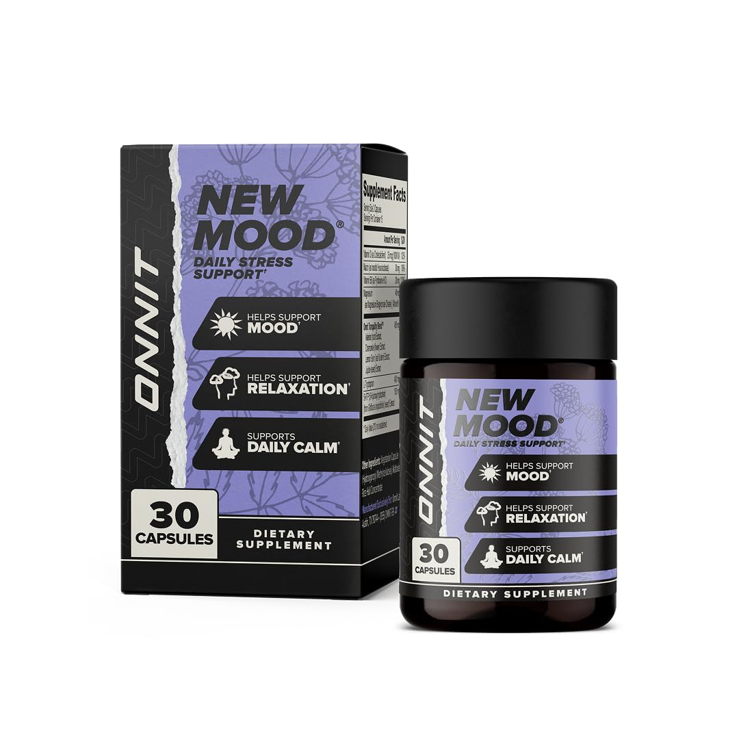 ONNIT New Mood Daily Stress Support Capsules, Sleep and Mood Support Supplement for Men and Women, Daily Stress Management Capsules, 30 Count