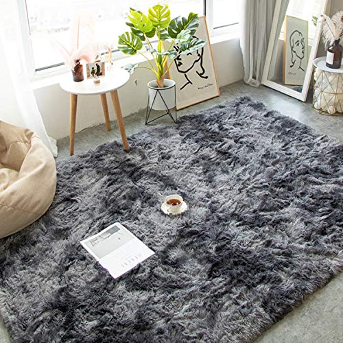 Leesentec Rugs Living Room Area Rug Soft Anti Slip Bedroom Carpet Fluffy Rug Shaggy Floor Mats Large Rugs for Living Room(Black/Grey,140 x 200 cm) - Image 4