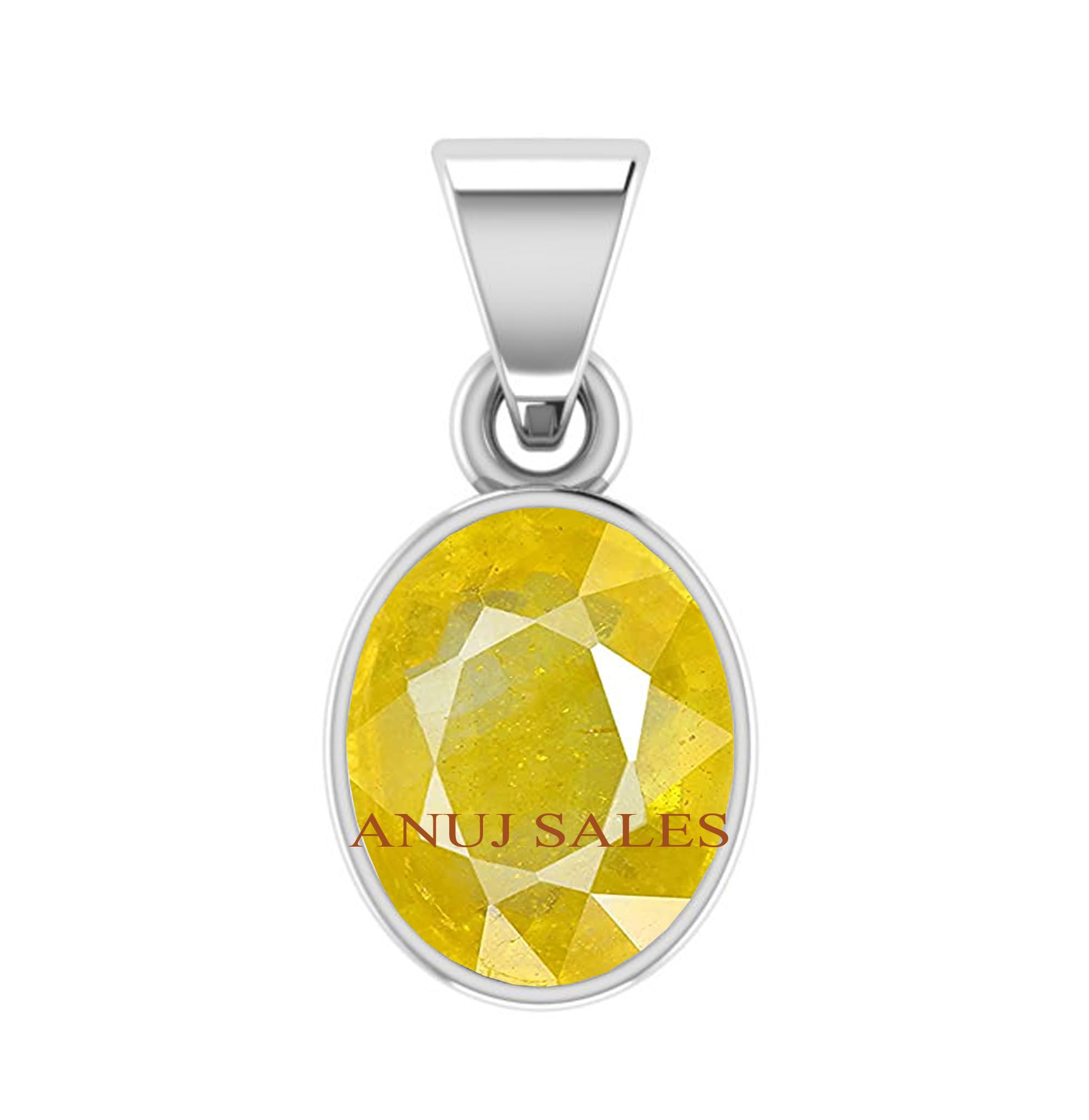 4.25 Ratti Natural Yellow Sapphire Pendant/Locket Pukhraj Stone Original AAA+ Quality Gemstone Silver Plated Pendant for Men and Women-image-7
