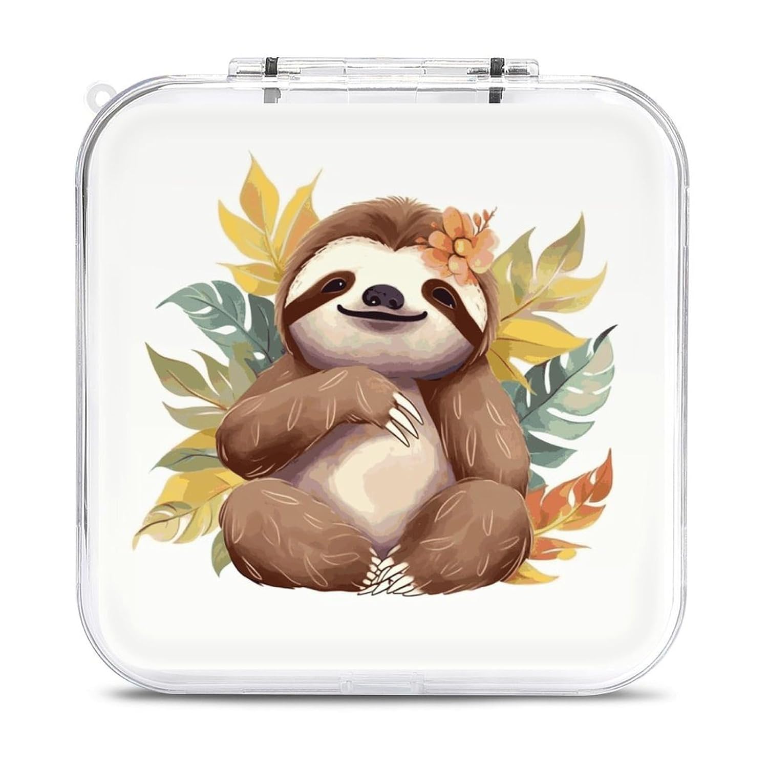 QMNBTES Cute Sloth Leaves Switch Game Case Switch Game Holder Cartridge Case Storage 12 Games & 2 Micro Sd Card Slots, Travel Carry Cases, Portable Games Card Storage, Hard Shell, Buckle Closure
