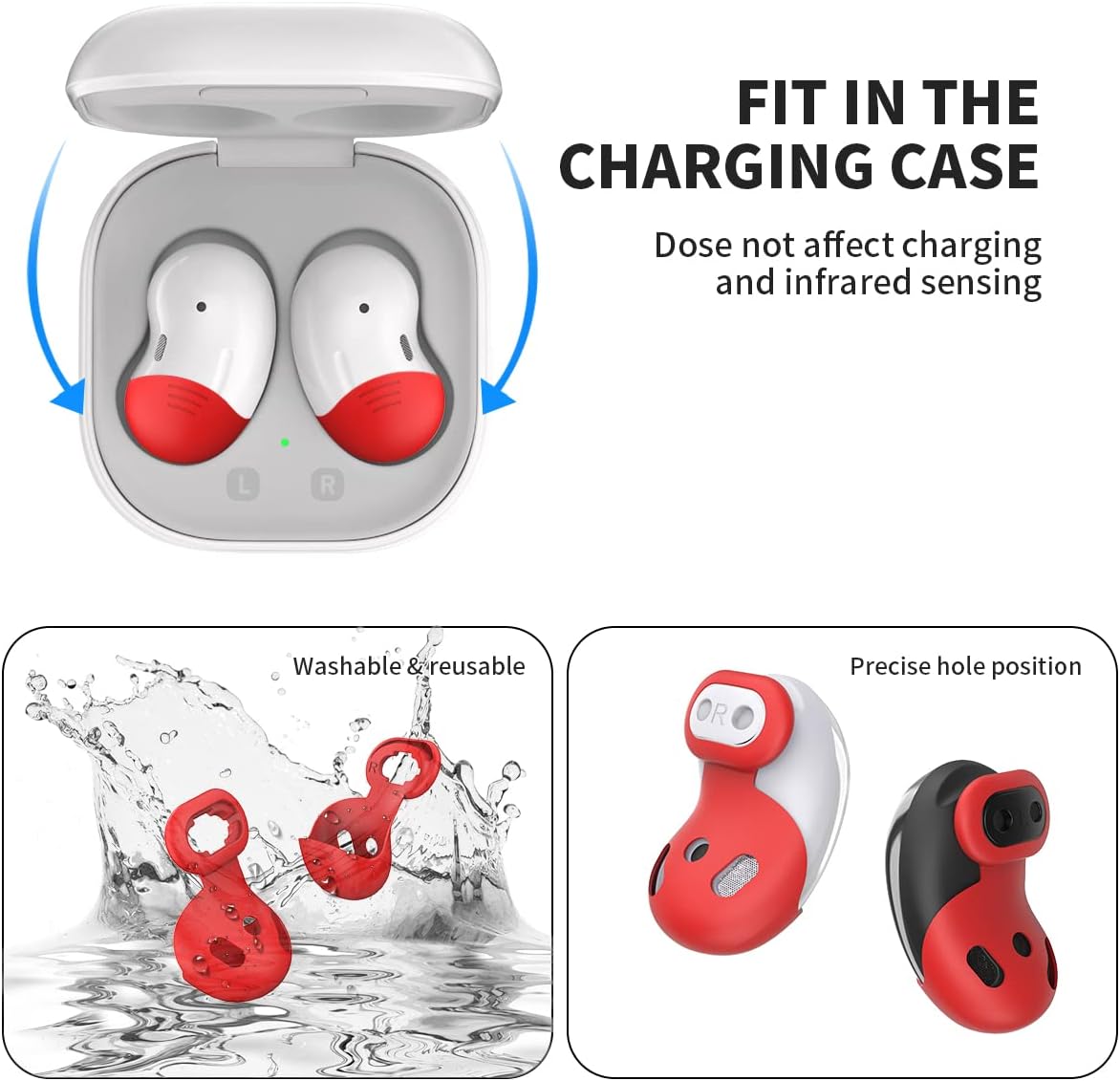 [8 Pairs] Ear Tips for Galaxy Buds Live, Silicone Anti-Slip Earbuds Cover Accessories Compatible with Samsung Galaxy Buds Live Ear Tips Cover Earbuds Wing Tips Replacement (4 Color) (2 Sizes-S/L)