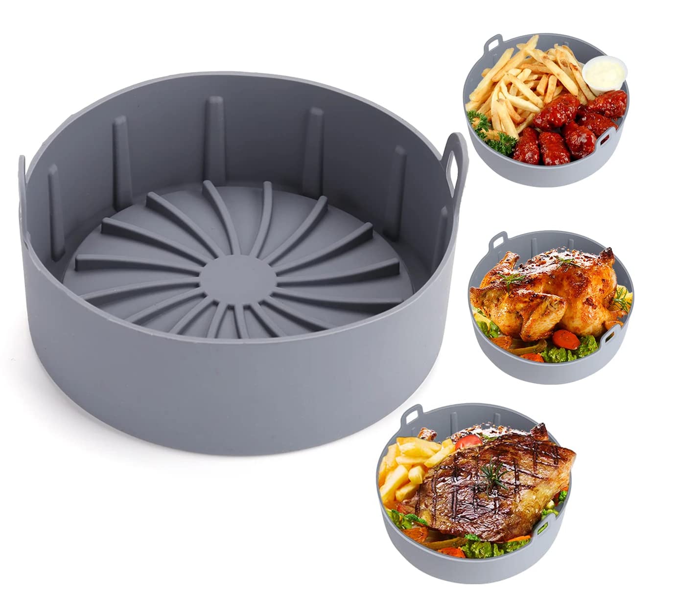WANGCL 6.3 Inch Air Fryer Reusable Liner Airfryer Oven Insert Silicone Bowl Replacement of Parchment Paper Liners Non Stick Basket for Baking Cooking (Grey)